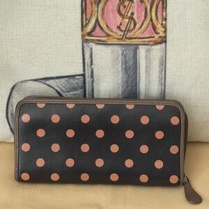 LOEWE Brown Leather Long Wallet Polka Dots Authentic — Excellent Condition🌸COA